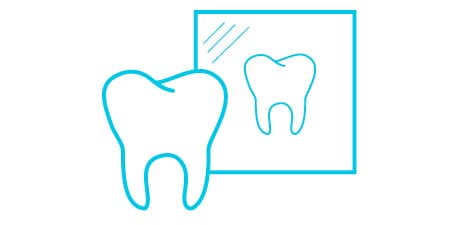 icon of tooth reflecting in clear mirror
